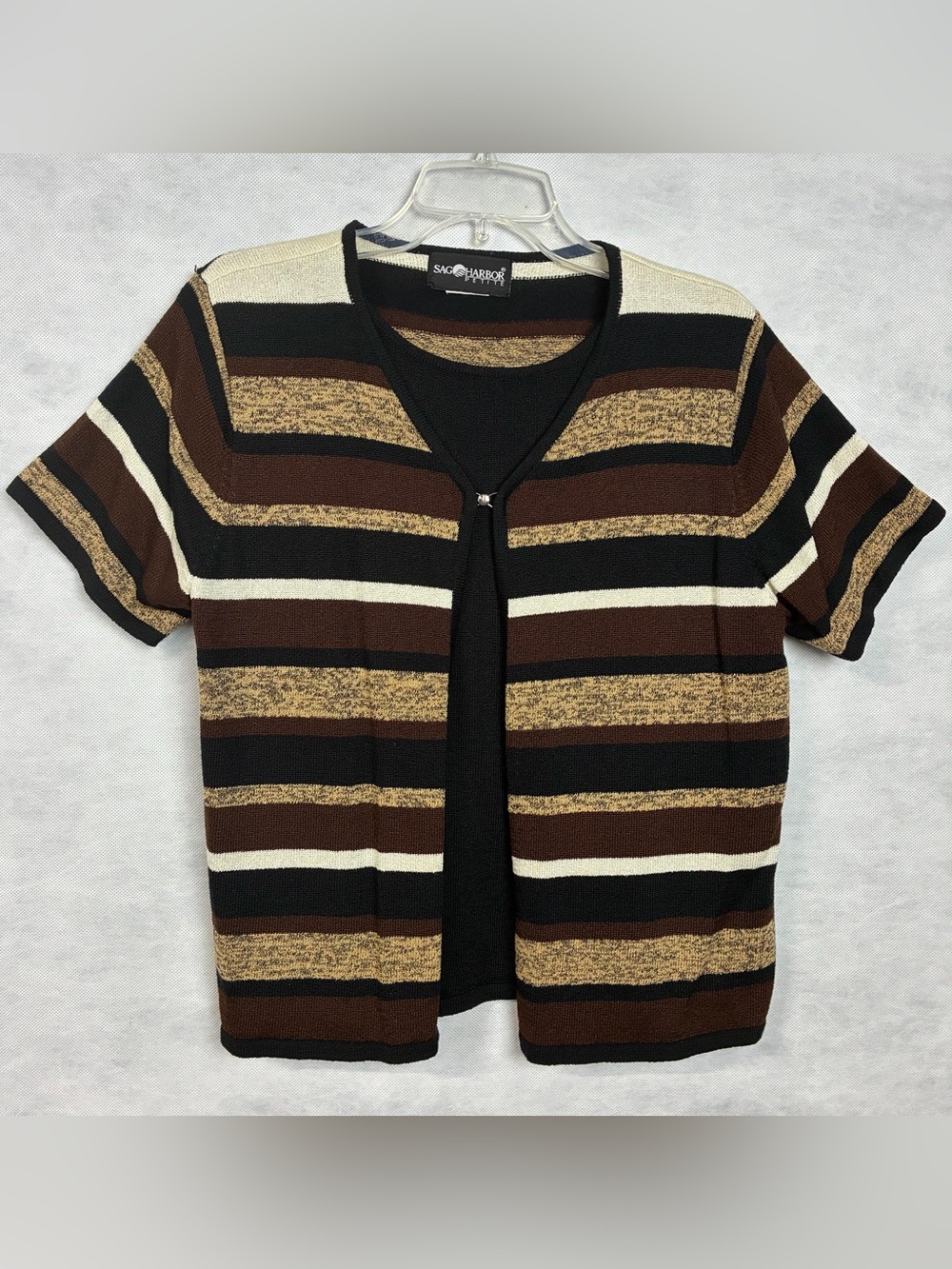 Vintage Sag Harbor Knit Cardigan Sweater Built In Top Petite M Multicolor 90s